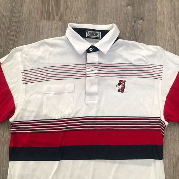 Vtg 80s Aureus Mickey Mouse Golf Short Sleeve Polo Shirt Medium Red White Blue - Picture 2 of 10